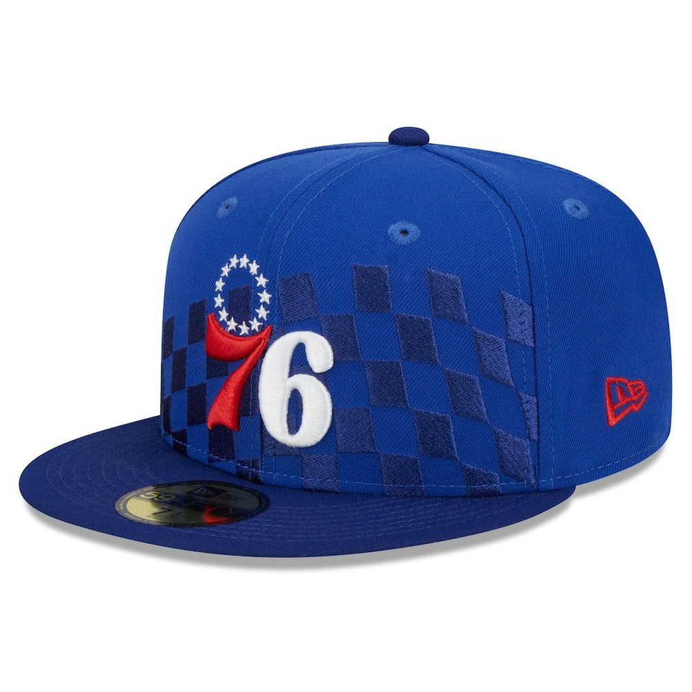 Philadelphia 76ers Rally Drive Checkerboard 59FIFTY Crown Fitted Hat Royal