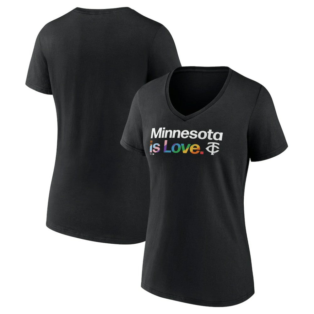 Minnesota Twins Women's City Pride V-Neck T-Shirt - Black T-shirts