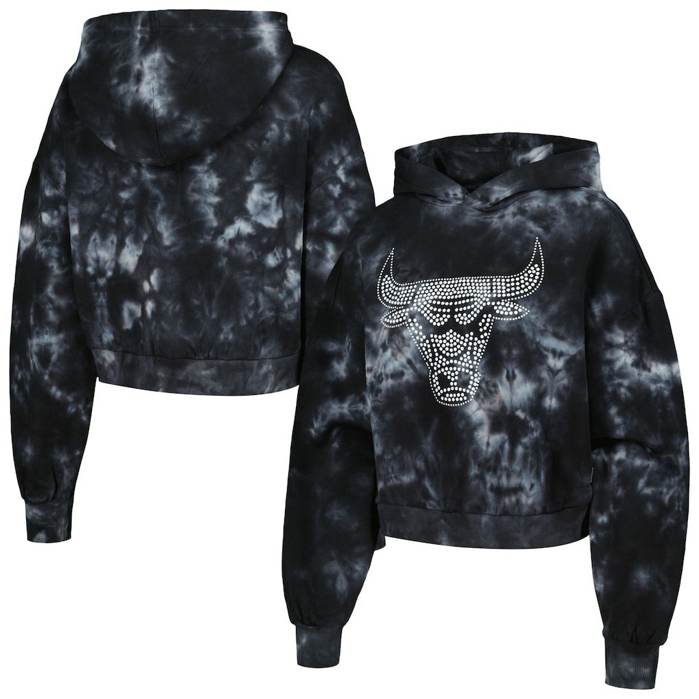 Chicago Bulls The Wild Collective Women's Tie-Dye Cropped Pullover Hoodie Black