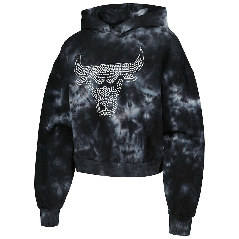 Chicago Bulls The Wild Collective Women's Tie-Dye Cropped Pullover Hoodie Black