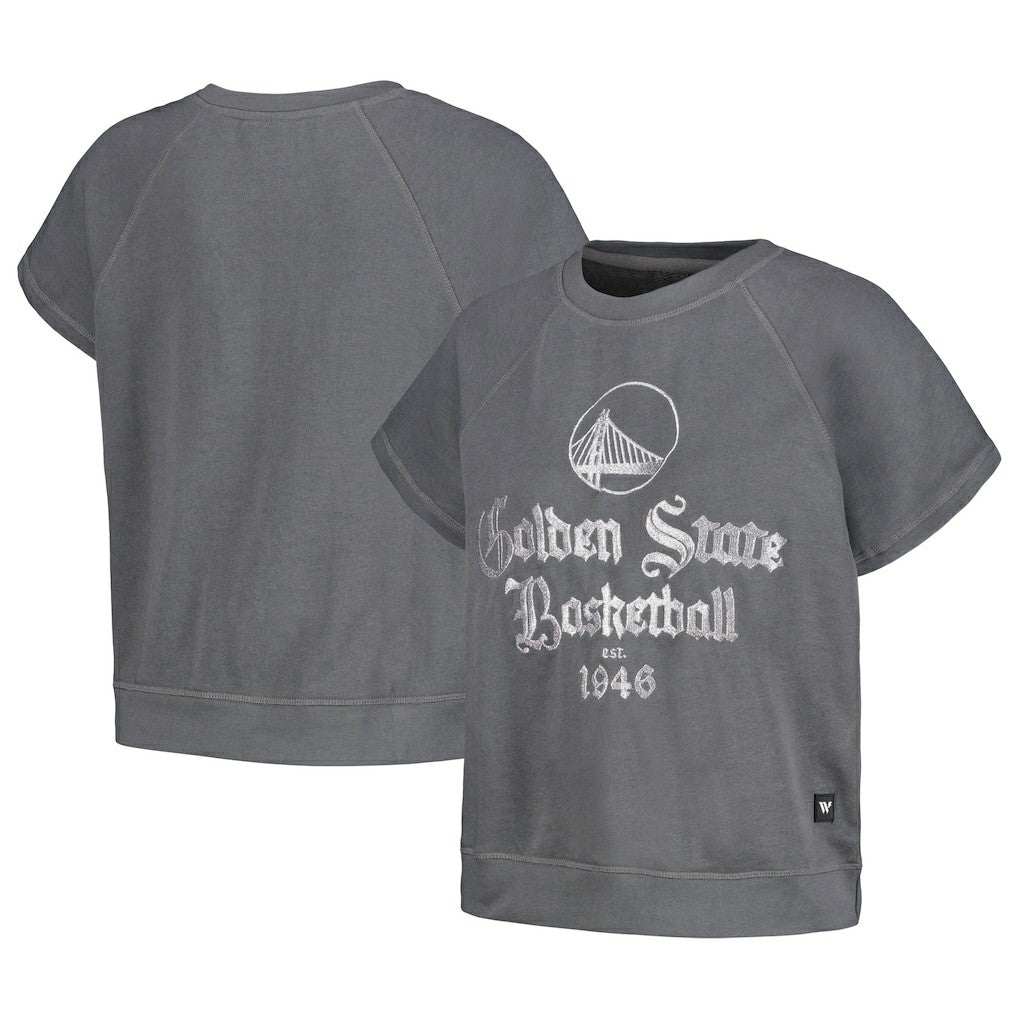 Golden State Warriors The Wild Collective Women's Embroidered Fleece Raglan Short Sleeve Pullover Sweatshirt Gray
