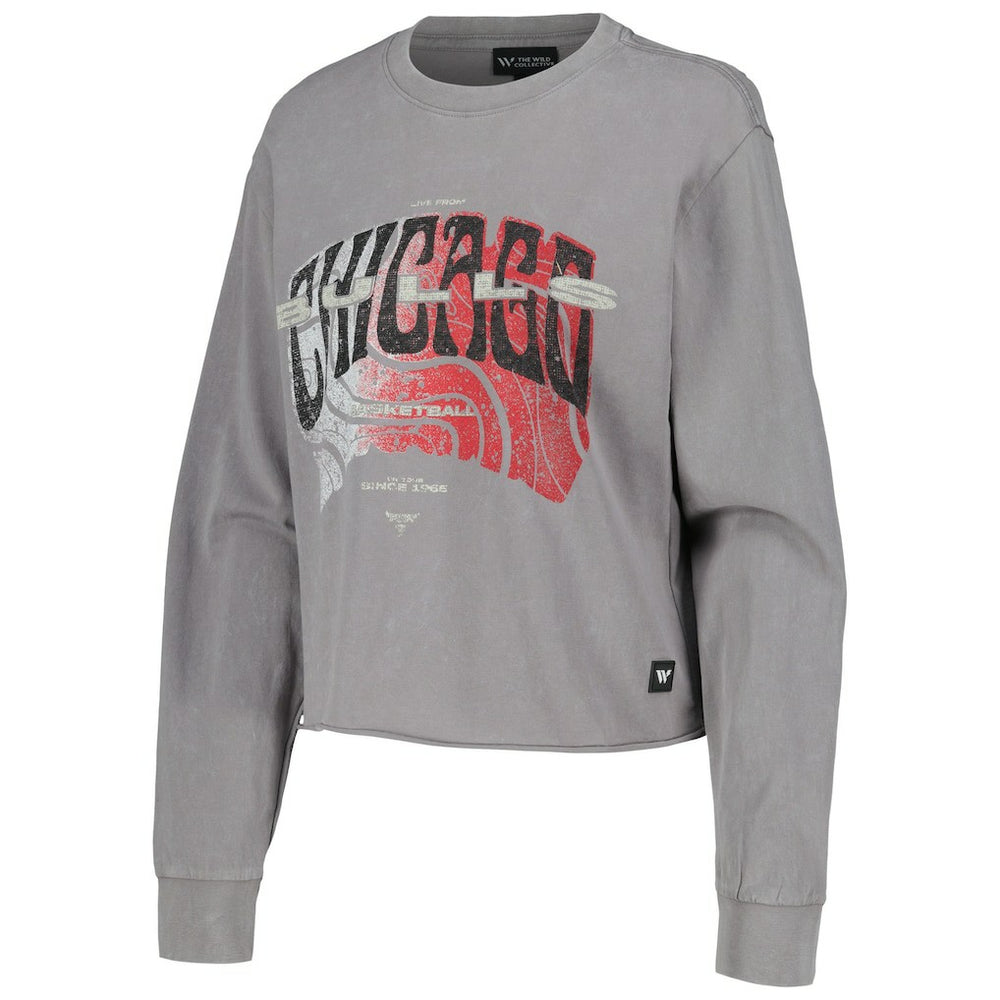 Chicago Bulls The Wild Collective Women's Band Cropped Long Sleeve T-Shirt Gray