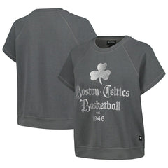 Boston Celtics The Wild Collective Women's Embroidered Fleece Raglan Short Sleeve Pullover Sweatshirt Gray