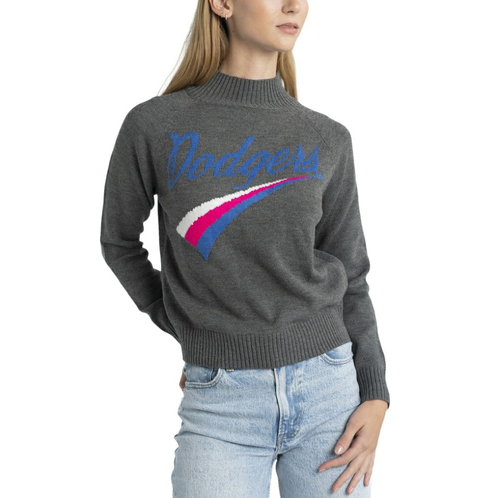 Los Angeles Dodgers Lusso Women's Serena Raglan Pullover Sweater - Gray Pullover