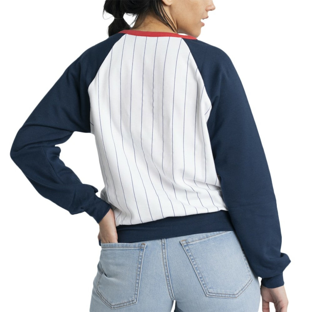 Boston Red Sox Lusso Women's Mack Fleece V-Neck Pullover Top - White/Navy Pullover