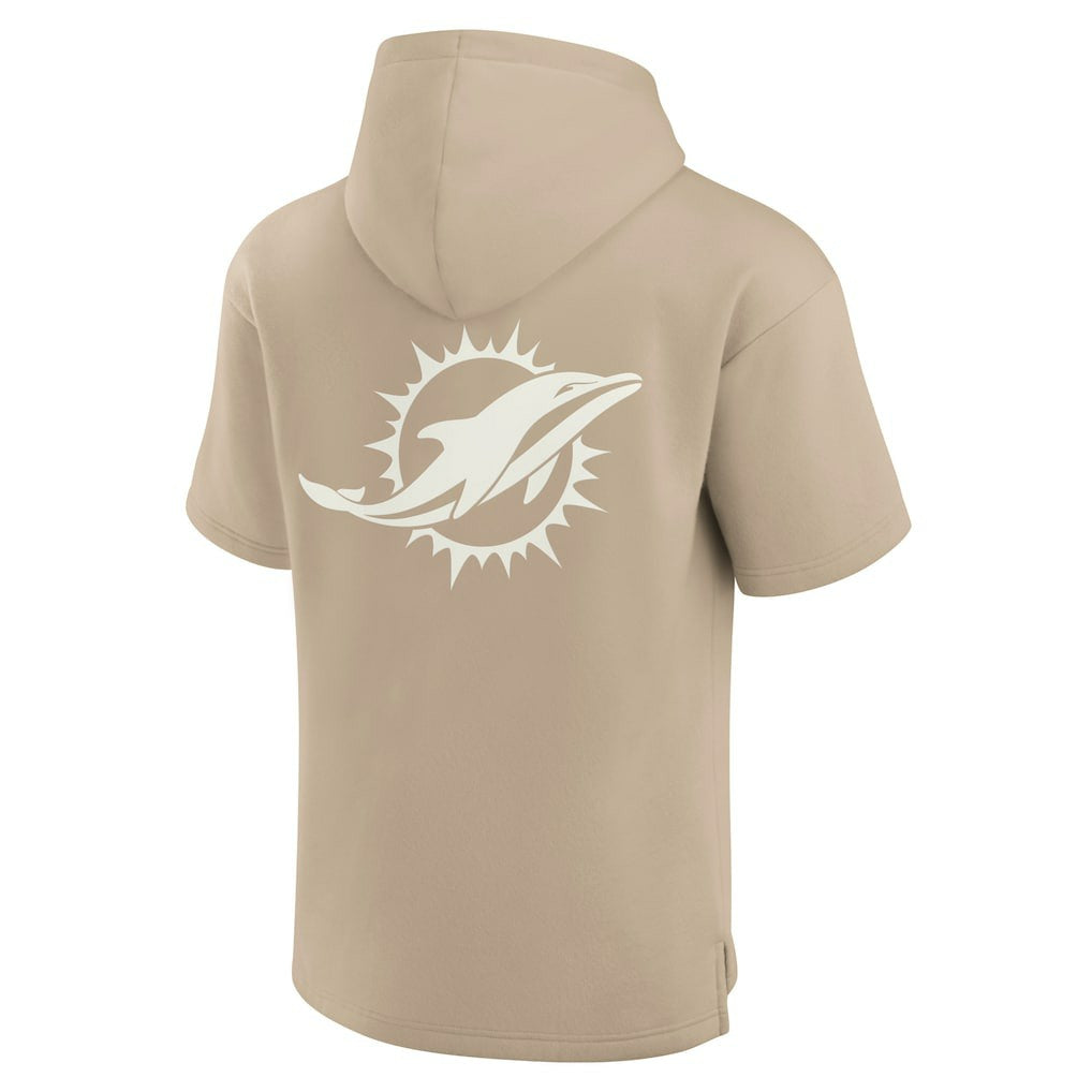 Miami Dolphins Unisex Elements Super Soft Fleece Short Sleeve Pullover Hoodie Khaki