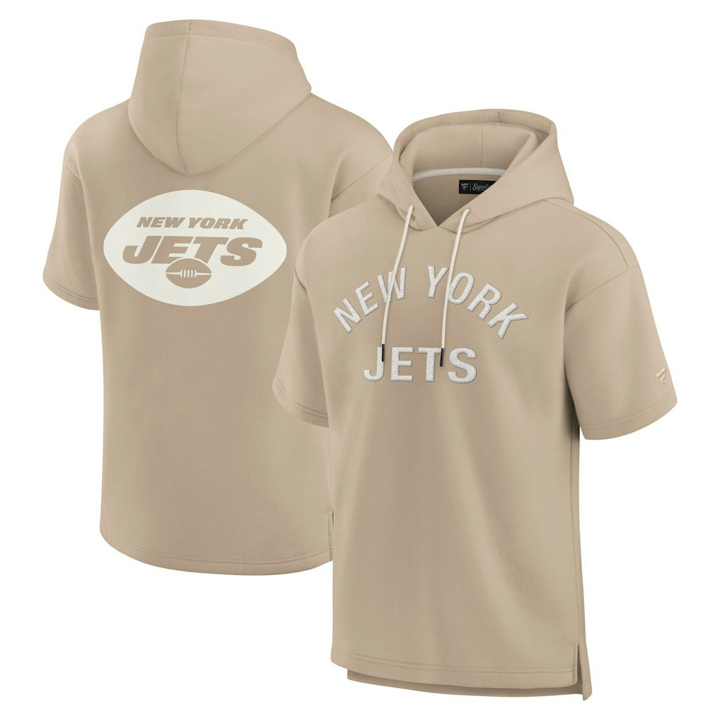 New York Jets Unisex Elements Super Soft Fleece Short Sleeve Pullover Hoodie Khaki