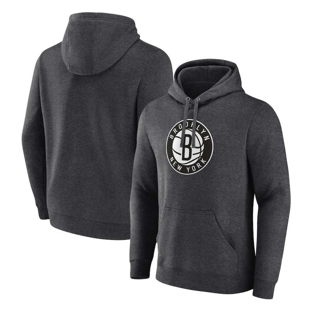 Brooklyn Nets Primary Logo Pullover Hoodie Heather Charcoal