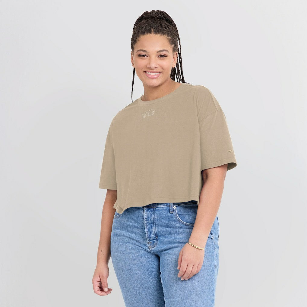 Buffalo Bills Women's Elements Super Soft Boxy Cropped T-Shirt Khaki