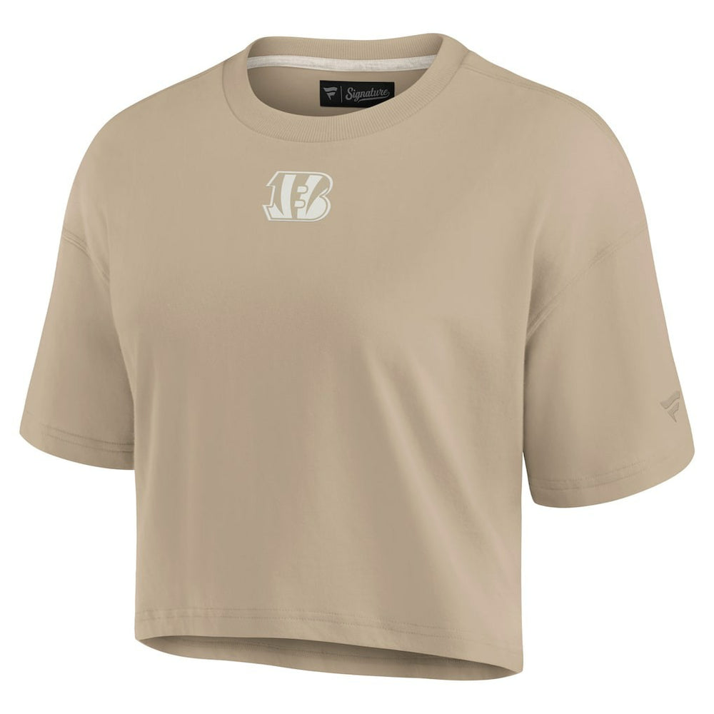 Cincinnati Bengals Women's Elements Super Soft Boxy Cropped T-Shirt Khaki