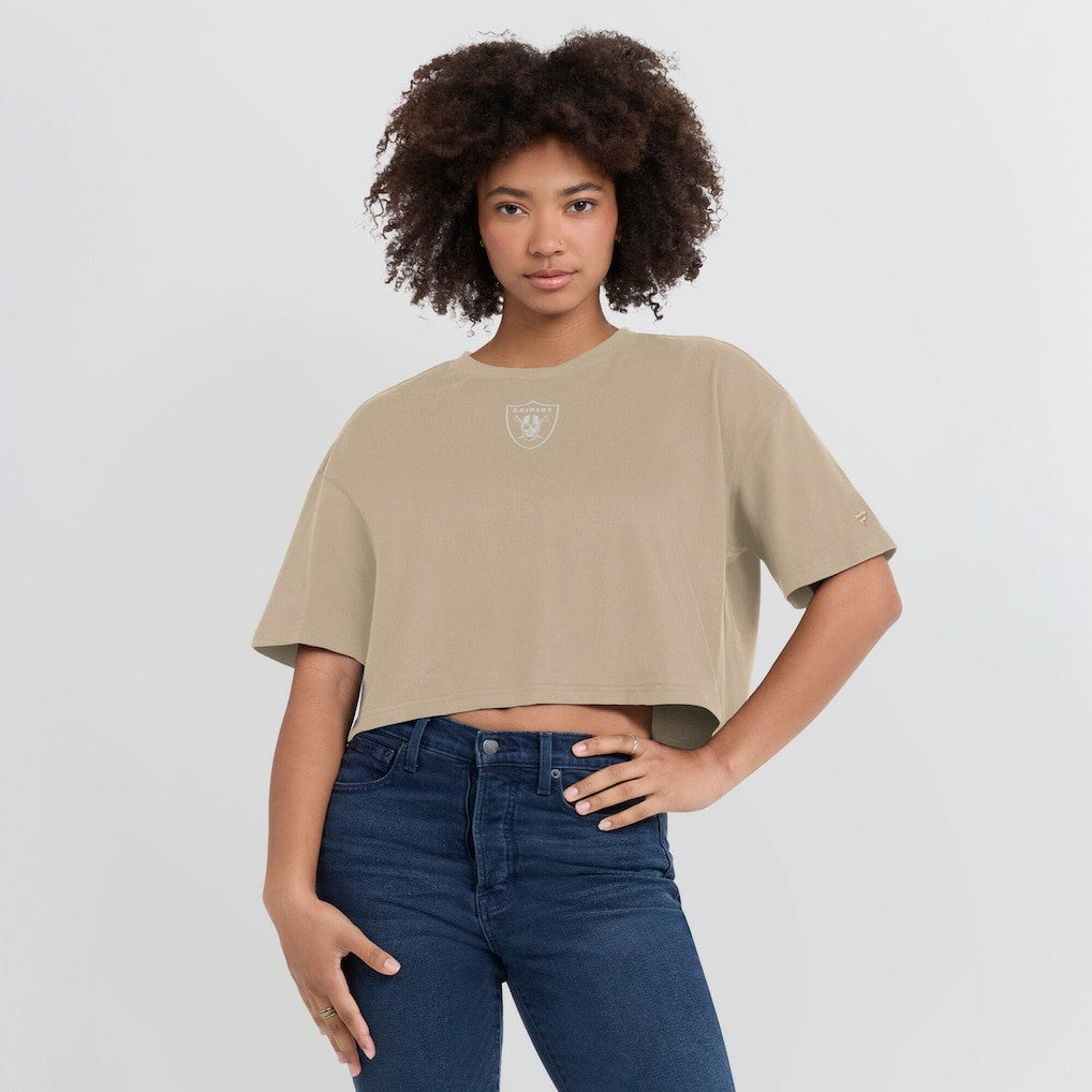 Las Vegas Raiders Women's Elements Super Soft Boxy Cropped T-Shirt Khaki