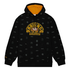NHL Boston Bruins Mitchell & Ness 100th Anniversary Allover Print Pullover Hoodie - Black