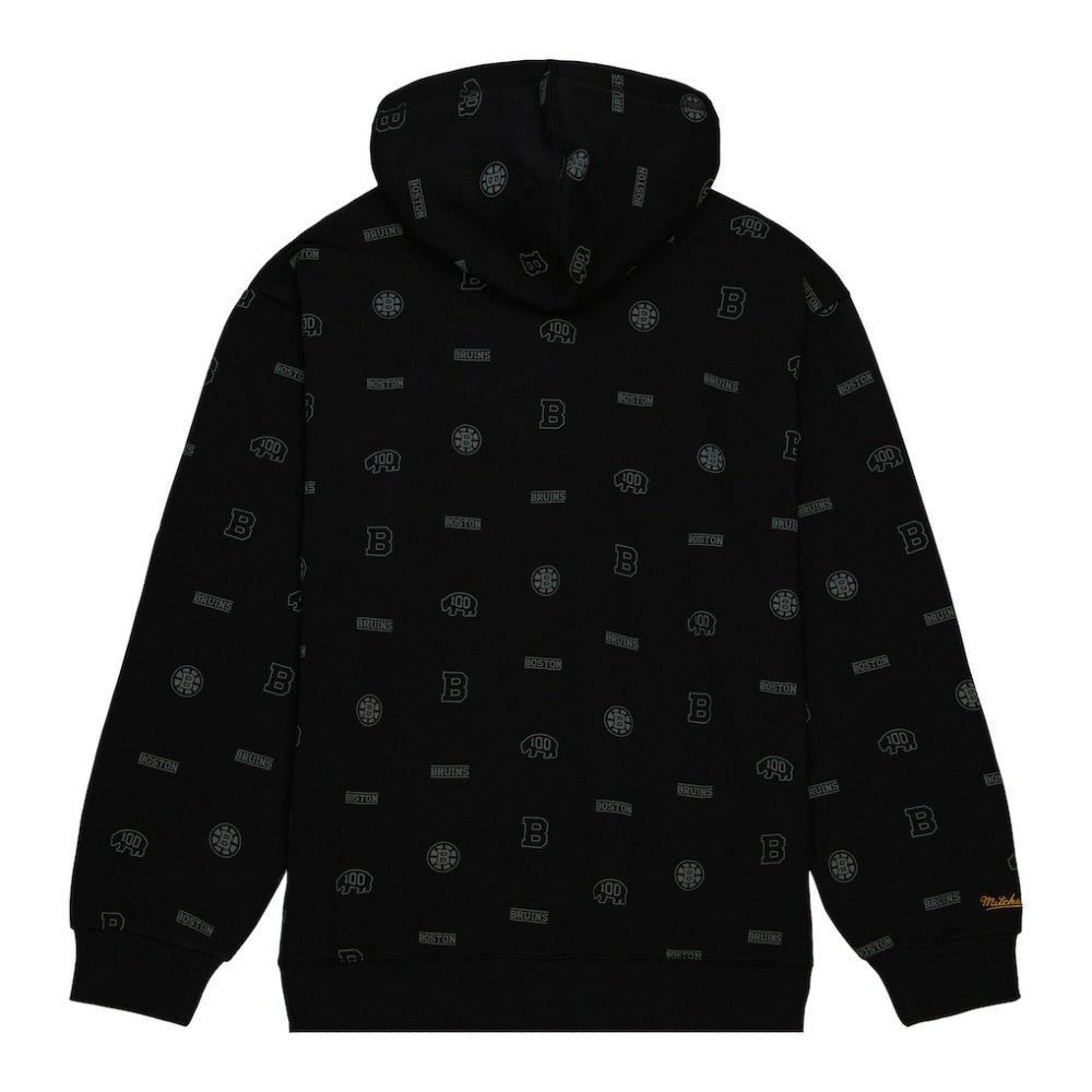 NHL Boston Bruins Mitchell & Ness 100th Anniversary Allover Print Pullover Hoodie - Black