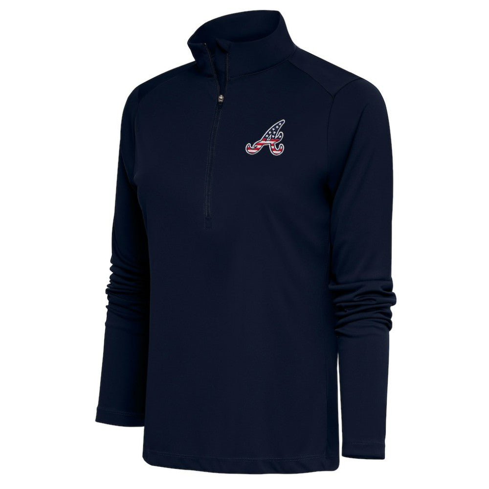 Atlanta Braves Antigua Women's Patriotic Tribute Half-Zip Pullover Top - Navy Pullover