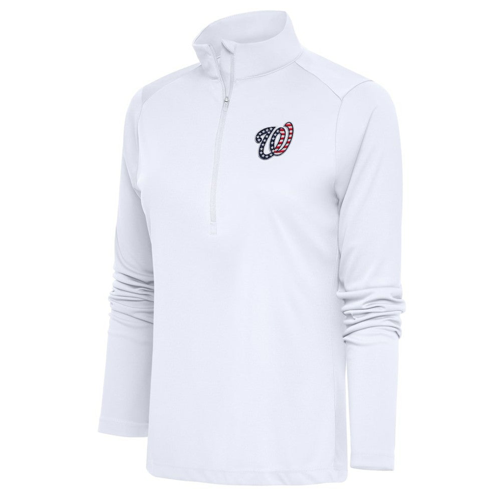 Washington Nationals Antigua Women's Patriotic Tribute Half-Zip Pullover Top - White Pullover