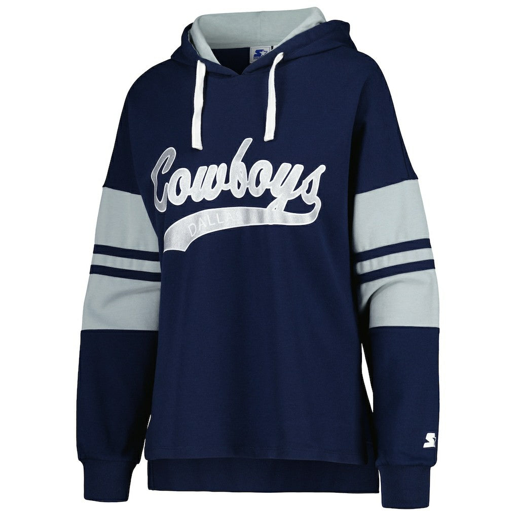Dallas Cowboys Starter Women's Bump And Run Long Sleeve Hoodie T-Shirt Navy