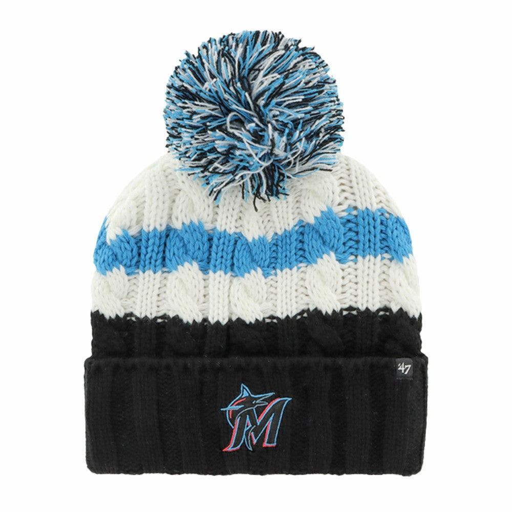 Miami Marlins '47 Women's Ashfield Cuffed Knit Hat with Pom - White/Black Hats