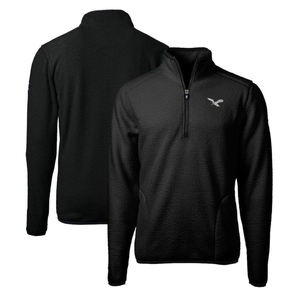 Philadelphia Eagles Cutter & Buck Gridiron Classics Big & Tall Cascade Eco Sherpa Fleece Quarter-Zip Pullover Jacket Black