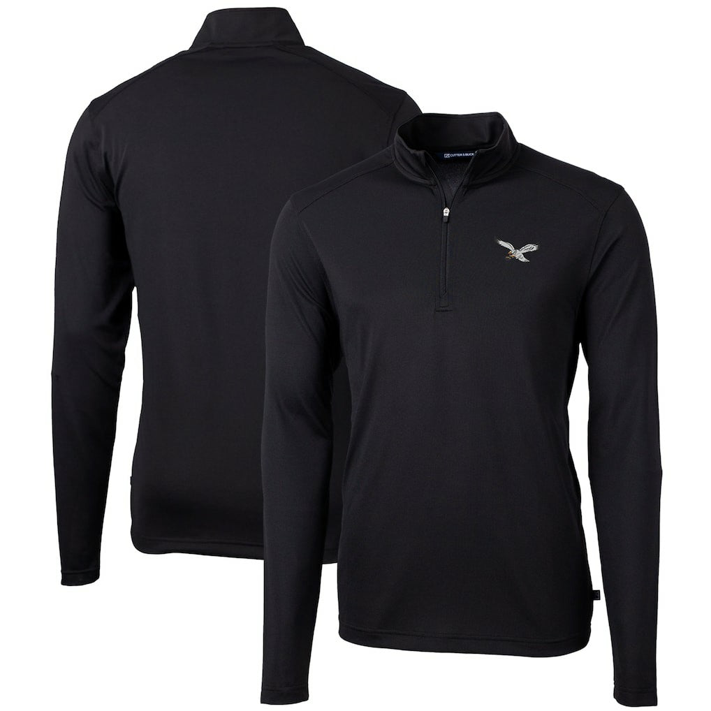 Philadelphia Eagles Cutter & Buck Gridiron Classics Big & Tall Virtue Eco Pique Recycled Quarter-Zip Pullover Top Black