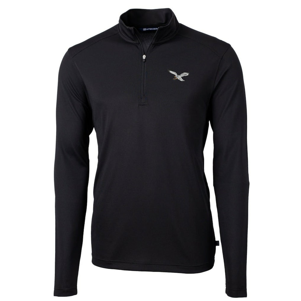 Philadelphia Eagles Cutter & Buck Gridiron Classics Big & Tall Virtue Eco Pique Recycled Quarter-Zip Pullover Top Black