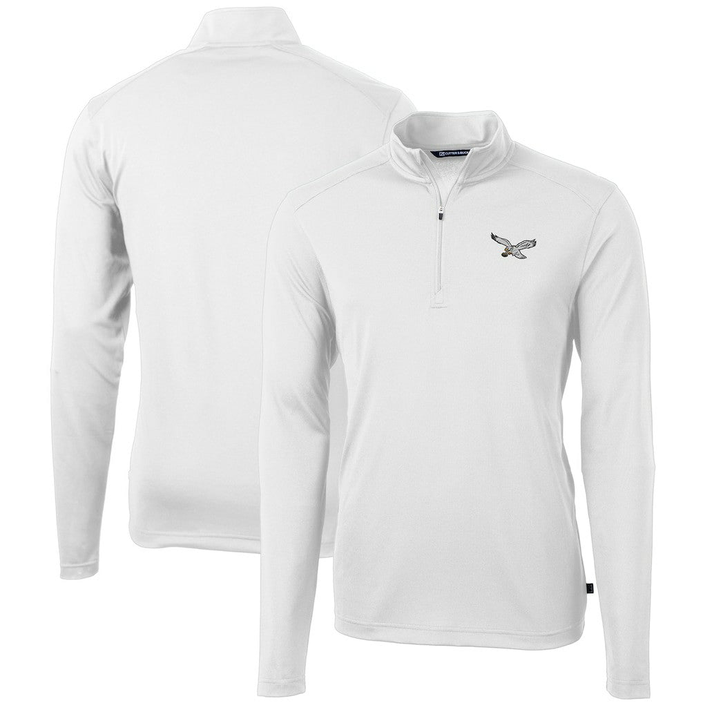 Philadelphia Eagles Cutter & Buck Gridiron Classics Big & Tall Virtue Eco Pique Recycled Quarter-Zip Pullover Top White