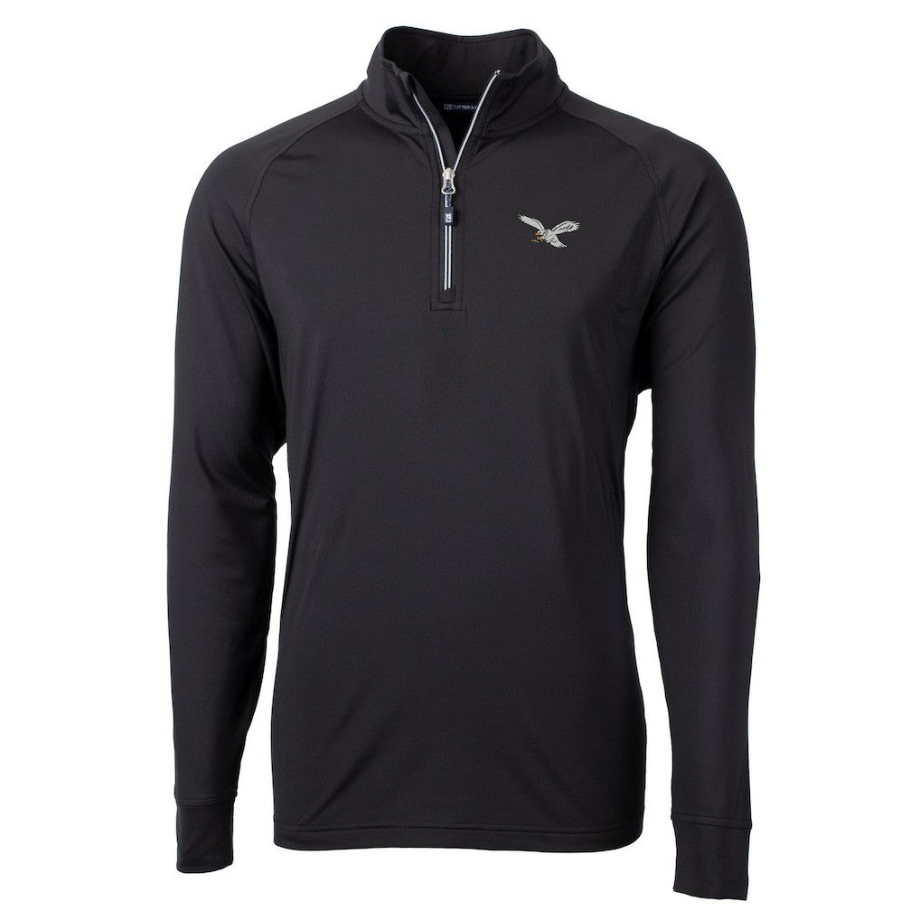 Philadelphia Eagles Cutter & Buck Gridiron Classics Big & Tall Adapt Eco Knit Stretch Recycled Quarter-Zip Pullover Top Black