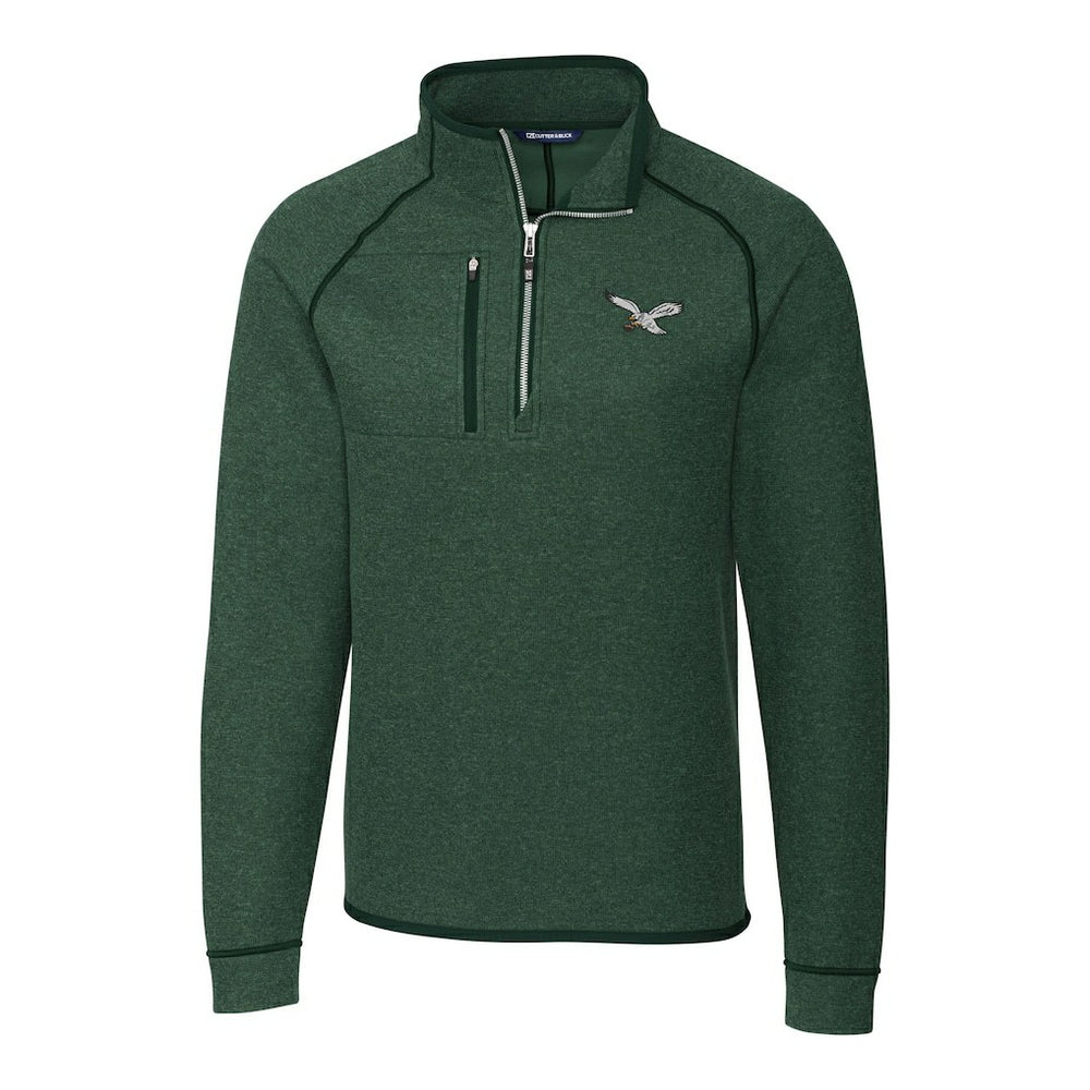 Philadelphia Eagles Cutter & Buck Gridiron Classics Big & Tall Mainsail Sweater-Knit Half-Zip Pullover Jacket Heather Green