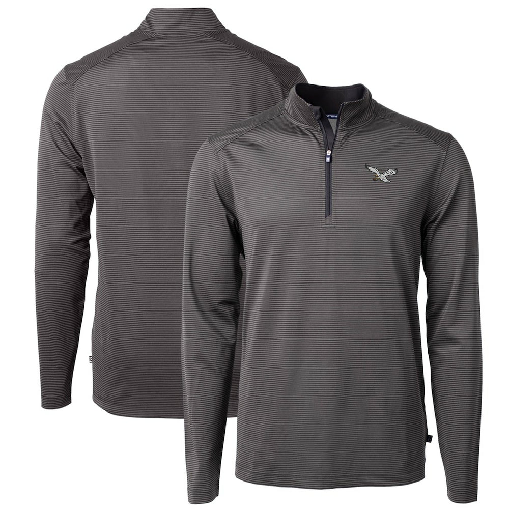 Philadelphia Eagles Cutter & Buck Gridiron Classics Big & Tall Virtue Eco Pique Micro Stripe Recycled Quarter-Zip Pullover Top Charcoal