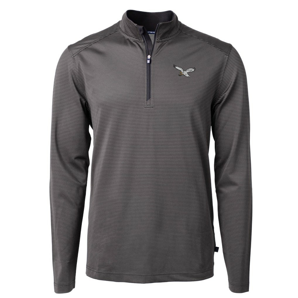 Philadelphia Eagles Cutter & Buck Gridiron Classics Big & Tall Virtue Eco Pique Micro Stripe Recycled Quarter-Zip Pullover Top Charcoal