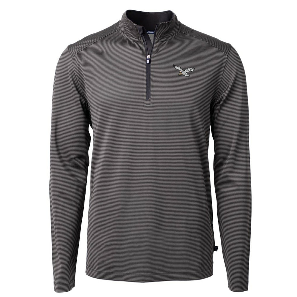Philadelphia Eagles Cutter & Buck Gridiron Classics Big & Tall Virtue Eco Pique Micro Stripe Recycled Quarter-Zip Pullover Top Charcoal
