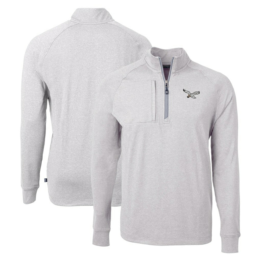 Philadelphia Eagles Cutter & Buck Gridiron Classics Big & Tall Adapt Eco Knit Heather Quarter-Zip Pullover Top Heather Gray