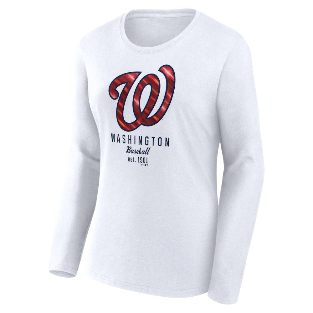 Washington Nationals Fanatics Women's Lightweight Fitted Long Sleeve T-Shirt - White T-shirts