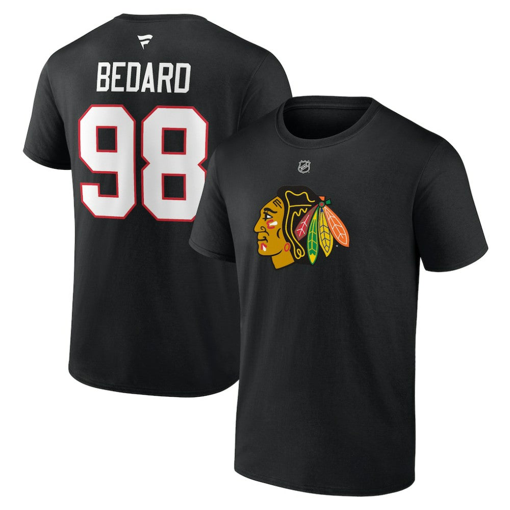 NHL Connor Bedard Chicago Blackhawks Fanatics Authentic Stack Name & Number T-Shirt - Black