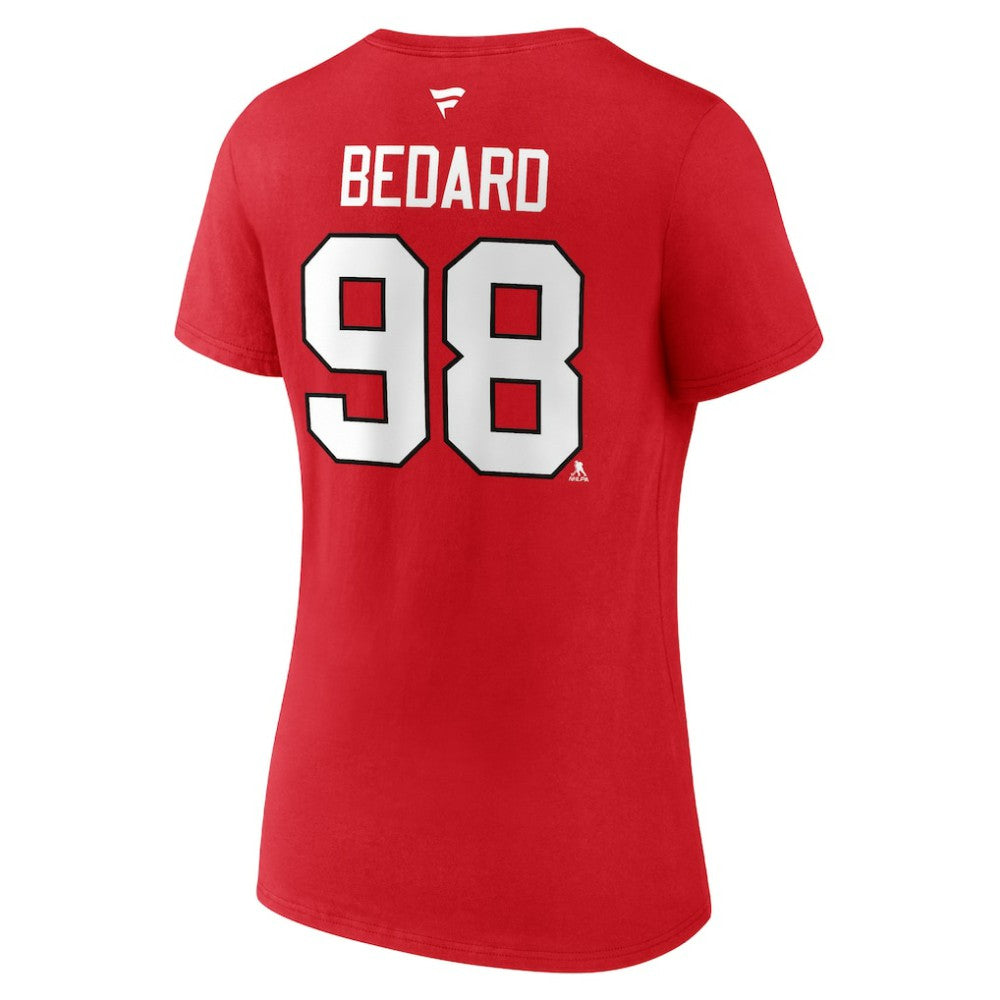NHL Connor Bedard Chicago Blackhawks Fanatics Women's Authentic Stack Name & Number V-Neck T-Shirt - Red