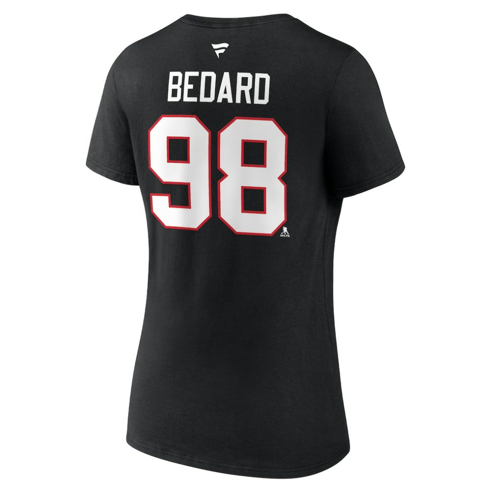 NHL Connor Bedard Chicago Blackhawks Fanatics Women's Authentic Stack Name & Number V-Neck T-Shirt - Black
