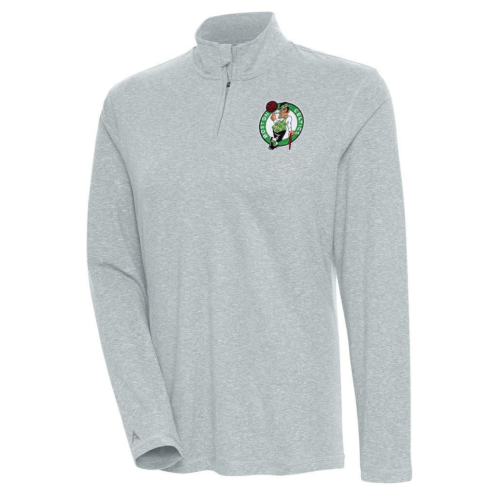 Boston Celtics Antigua Women's Confront Quarter-Zip Pullover Top Heather Gray