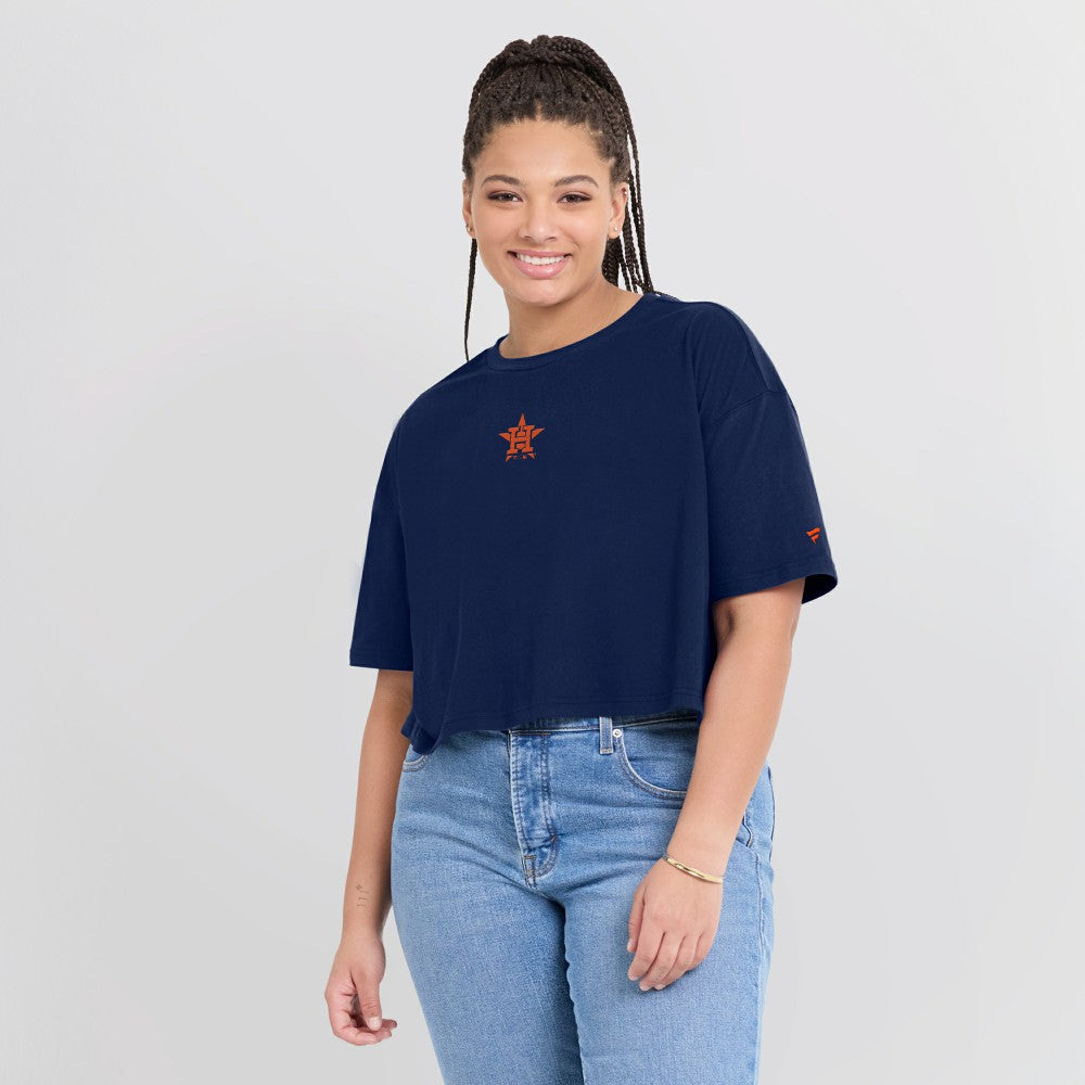 Houston Astros Fanatics Women's Elements Super Soft Boxy Cropped T-Shirt - Navy T-shirts