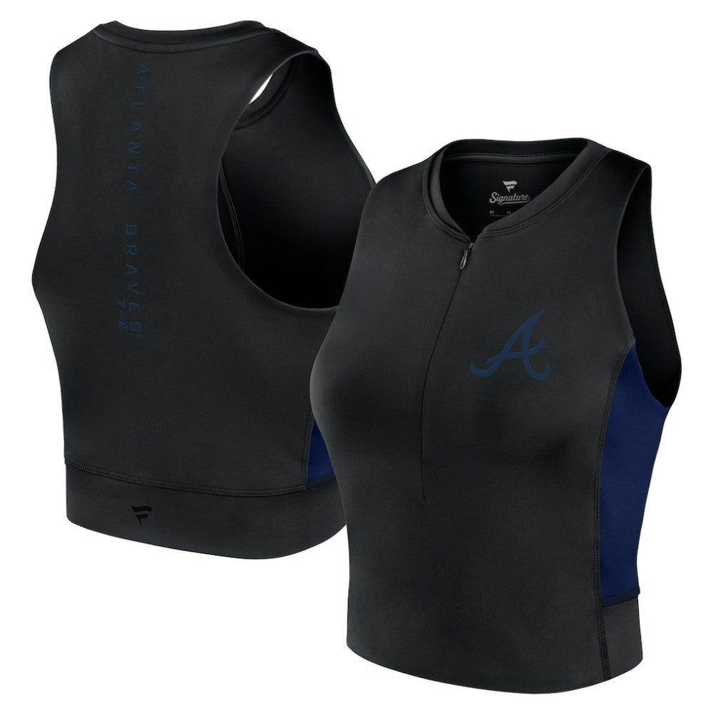 Atlanta Braves Fanatics Women's Studio Half-Zip Fitted Gym Tank Top - Black Tanks