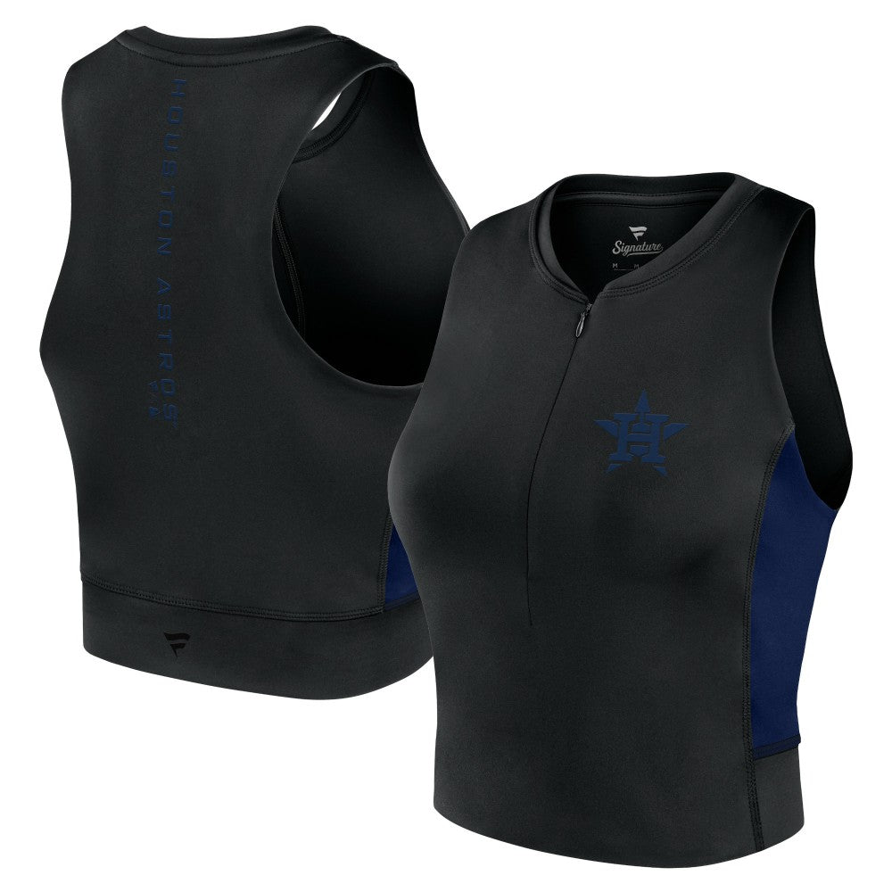 Houston Astros Fanatics Women's Studio Half-Zip Fitted Gym Tank Top - Black Tanks