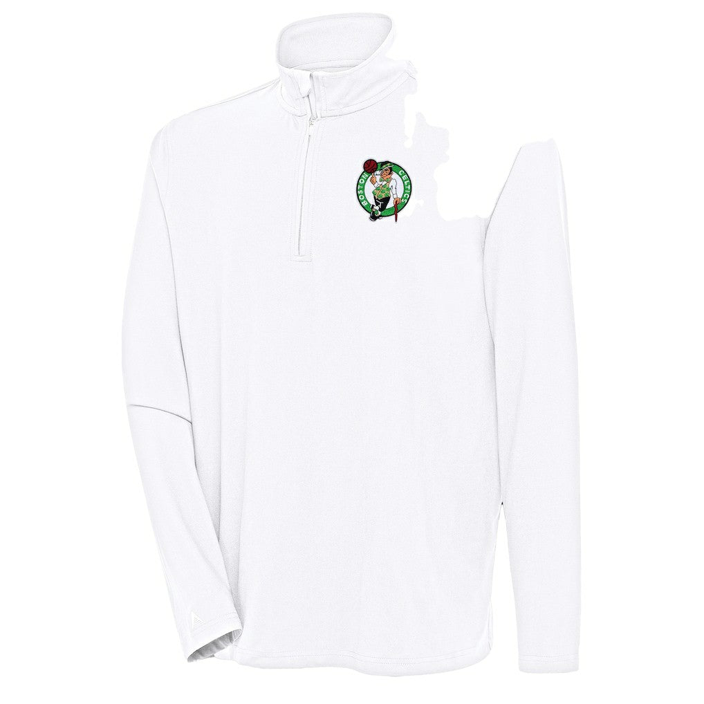 Boston Celtics Antigua Hunk Quarter-Zip Pullover Top White