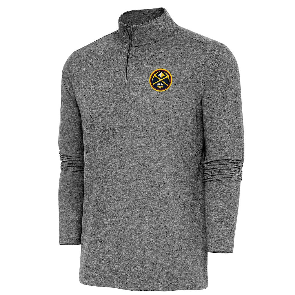 Denver Nuggets Antigua Hunk Quarter-Zip Pullover Top Heather Black