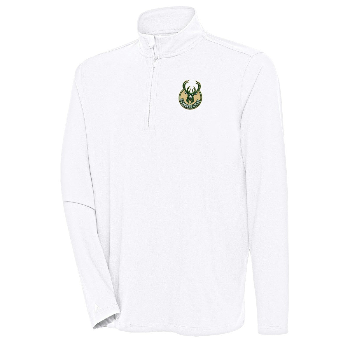 Milwaukee Bucks Antigua Hunk Quarter-Zip Pullover Top White