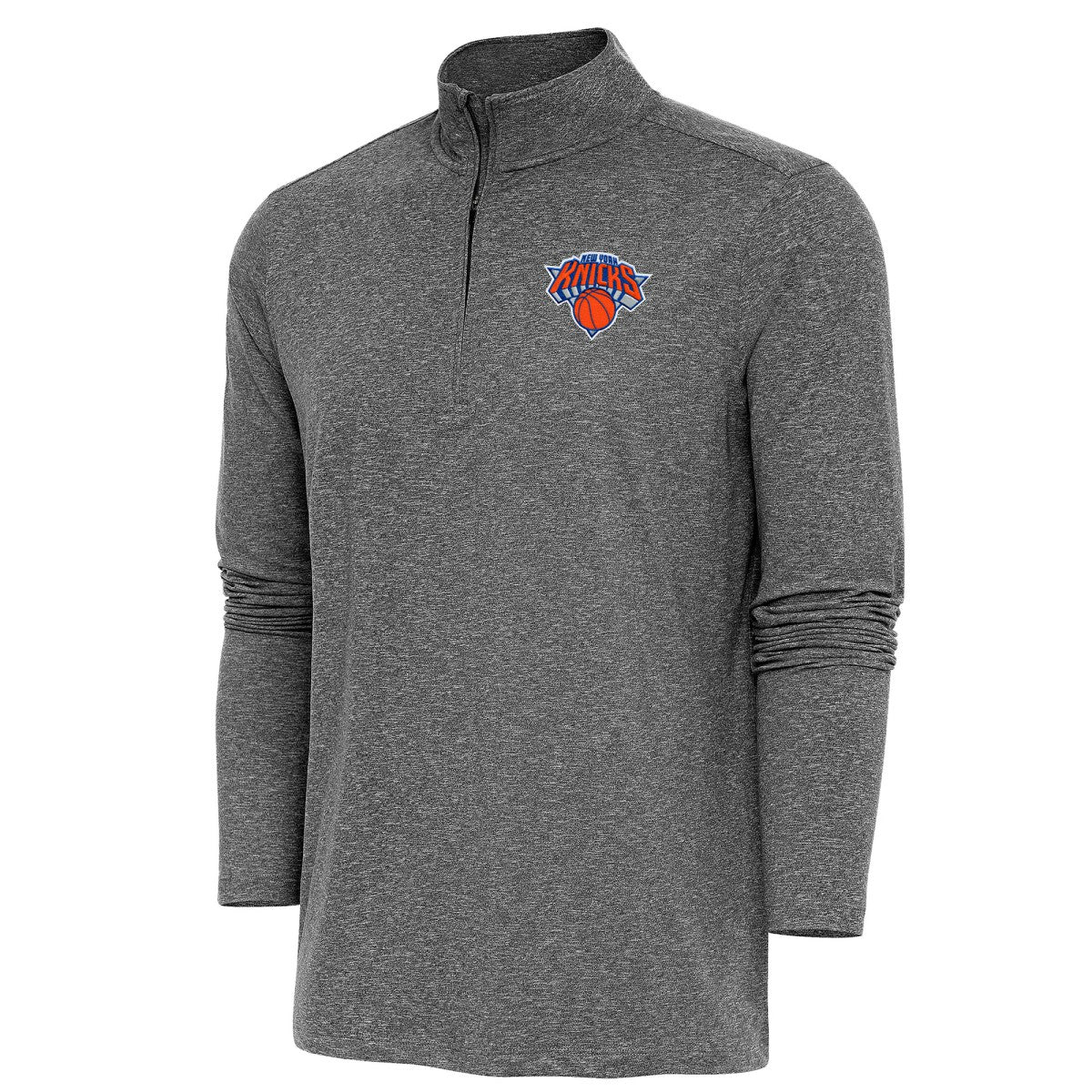 New York Knicks Antigua Hunk Quarter-Zip Pullover Top Heather Black