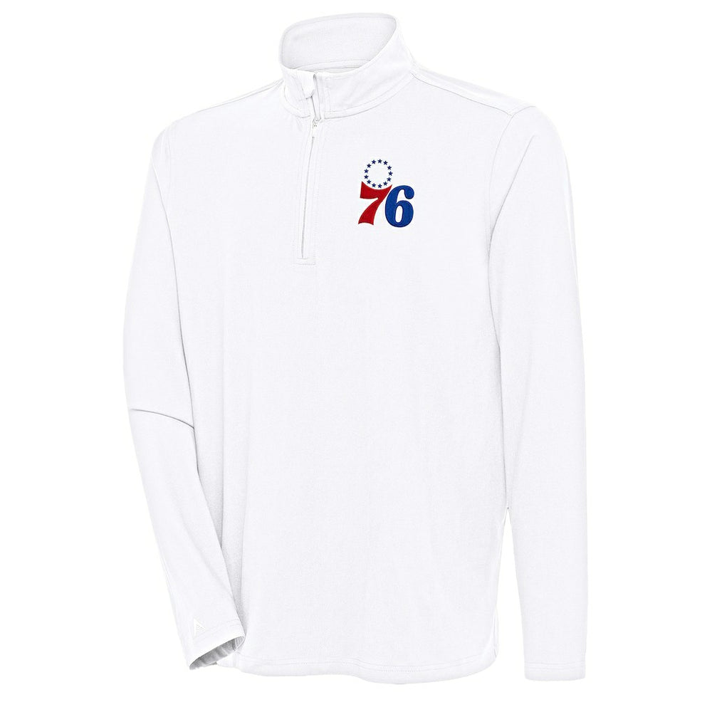 Philadelphia 76ers Antigua Hunk Quarter-Zip Pullover Top White