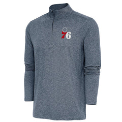 Philadelphia 76ers Antigua Hunk Quarter-Zip Pullover Top Heather Navy