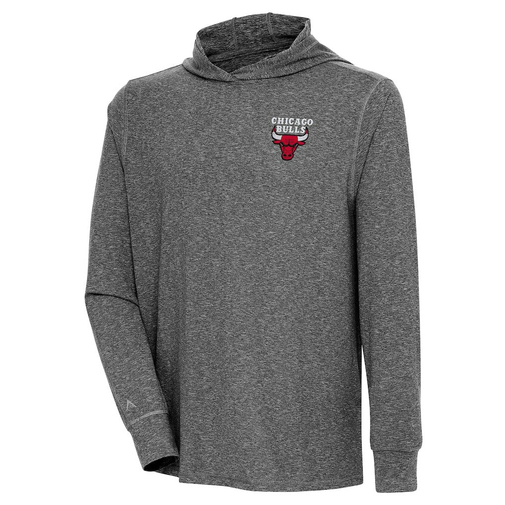 Chicago Bulls Antigua Saga Long Sleeve Hoodie T-Shirt Heather Black