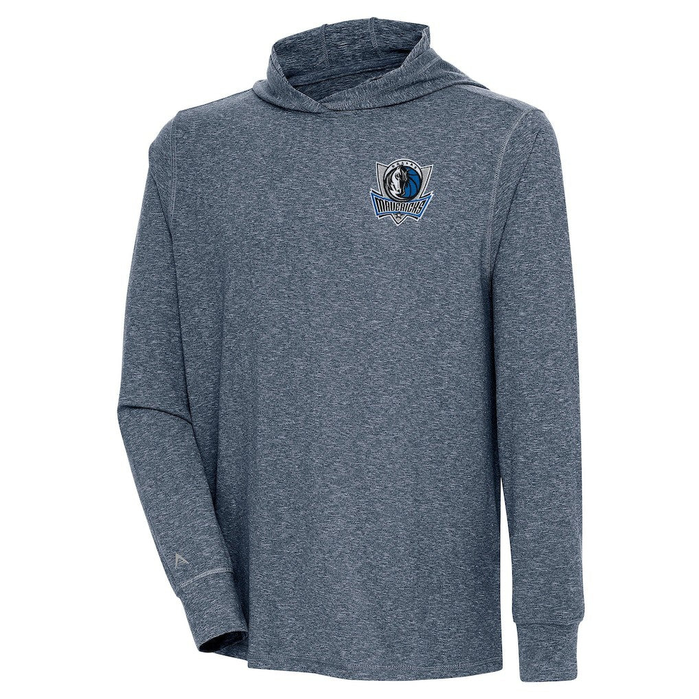 Dallas Mavericks Antigua Saga Long Sleeve Hoodie T-Shirt Heather Navy