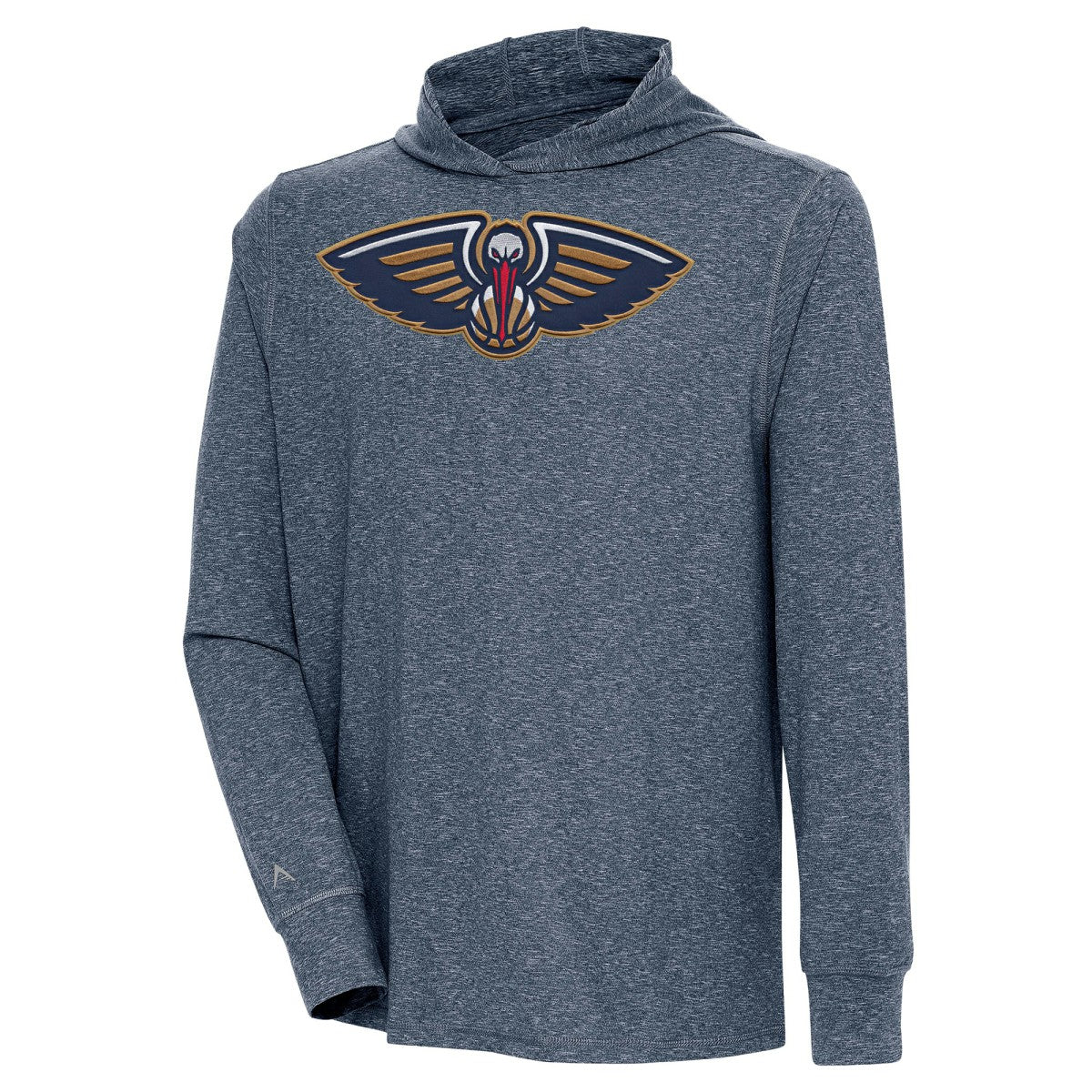 New Orleans Pelicans Antigua Saga Long Sleeve Hoodie T-Shirt Heather Navy