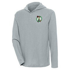 Boston Celtics Antigua Strong Hold Long Sleeve Henley Hoodie T-Shirt Gray