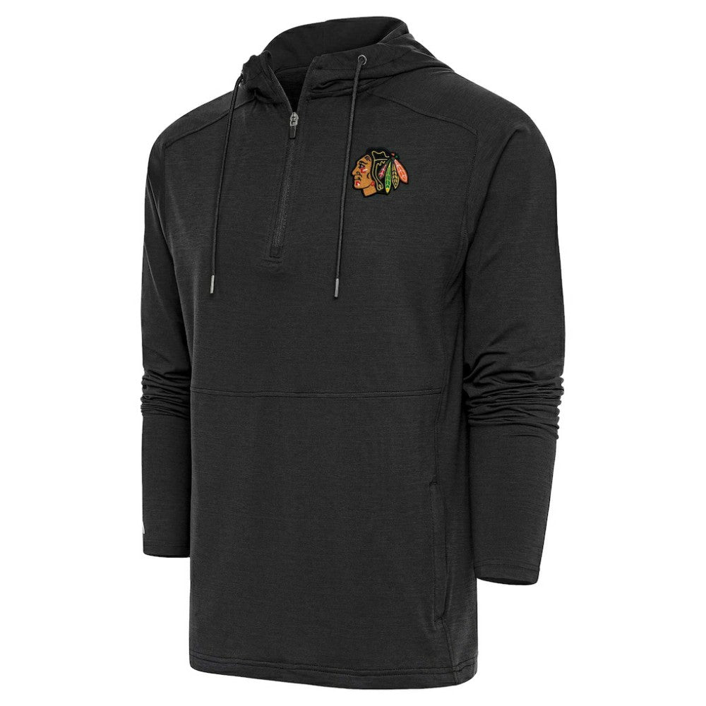 NHL Chicago Blackhawks Antigua Spikes Raglan Quarter-Zip Hoodie - Heather Black